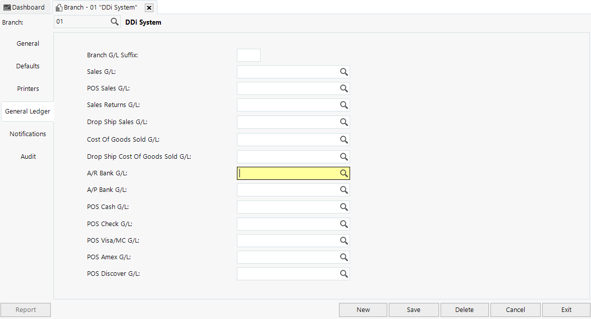 Bank account general ledger posting setup