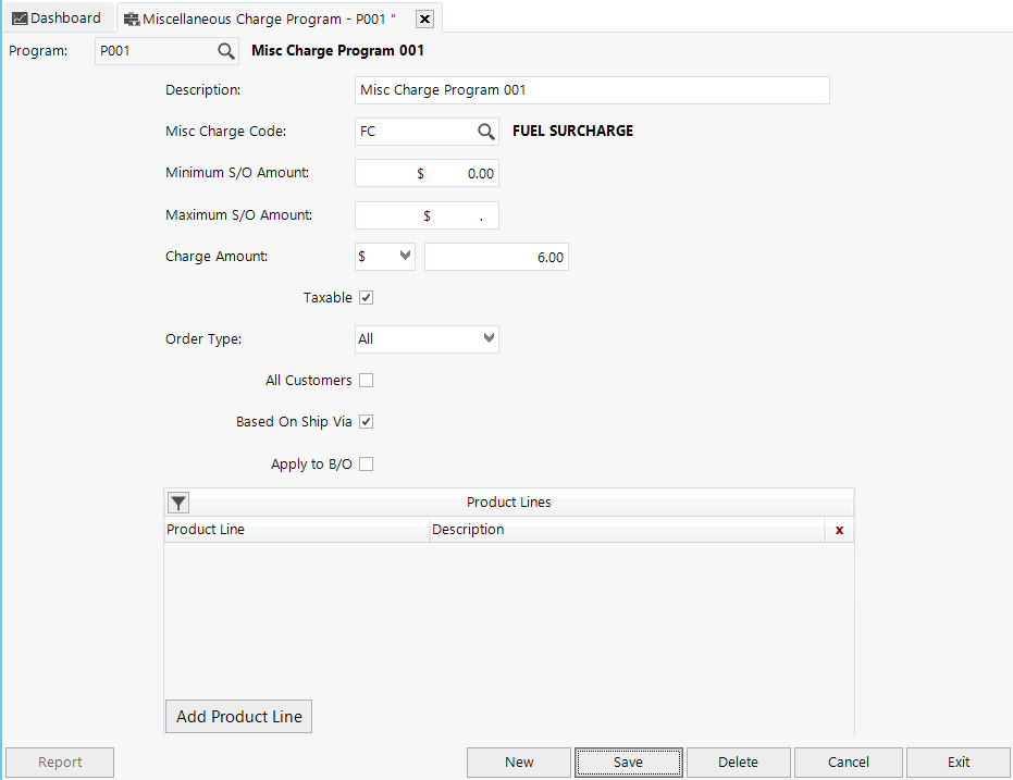 Set up miscellaneous charge programs