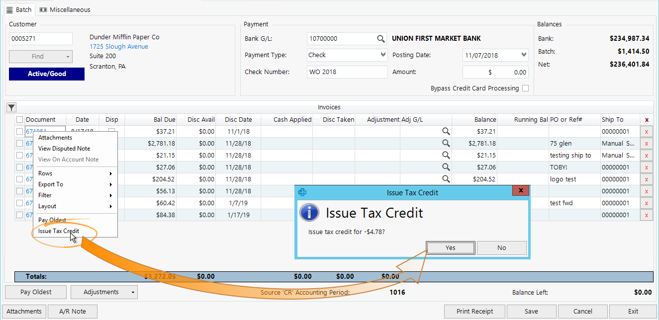 Enter sales tax credits and debits