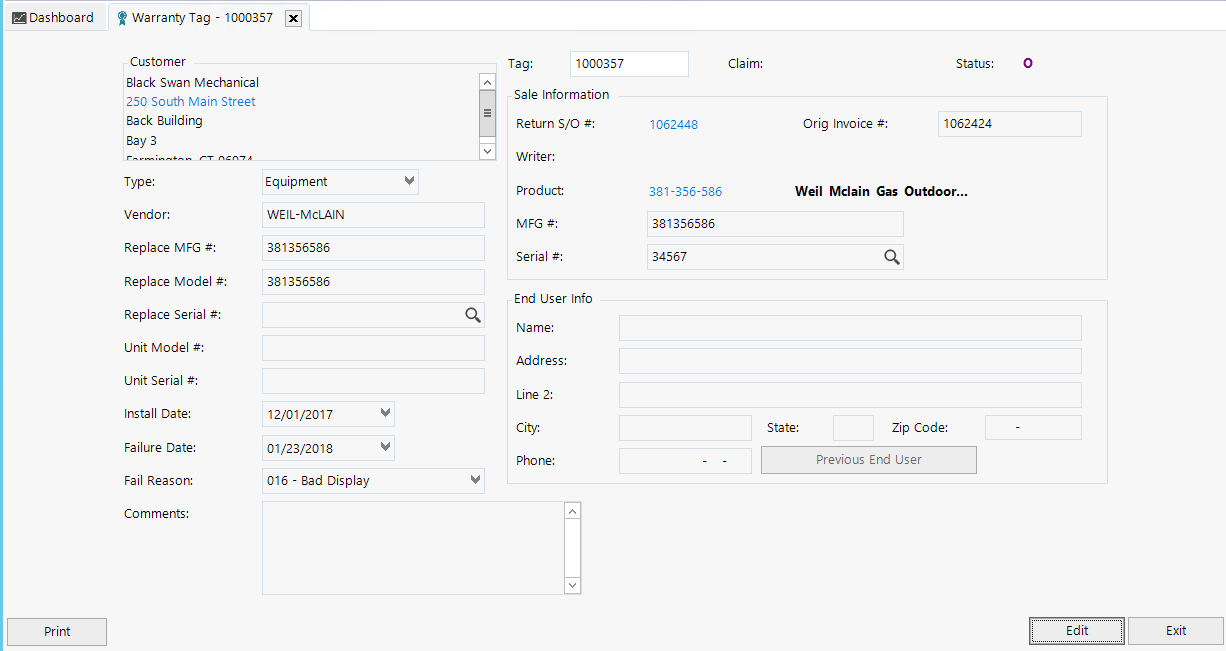 Review, edit, and print warranty tags