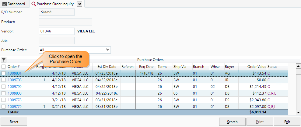Look up purchase orders using Purchase Order Inquiry