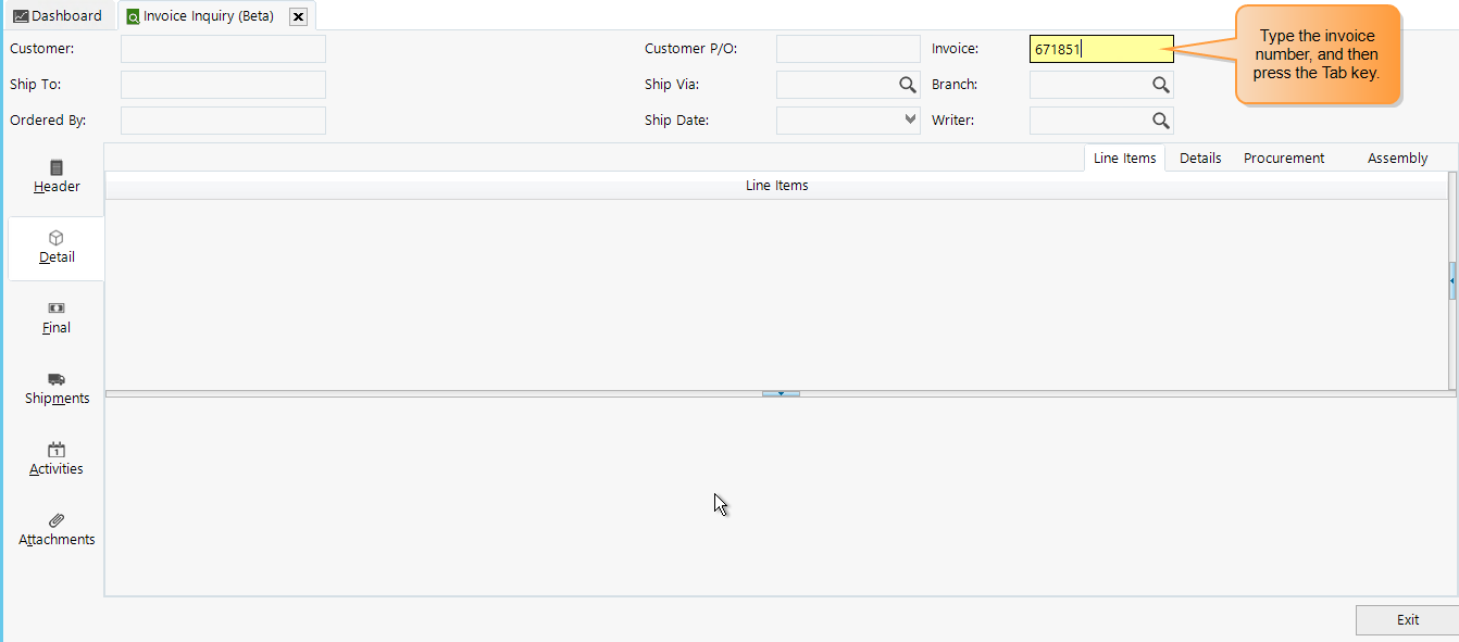 Invoice inquiry