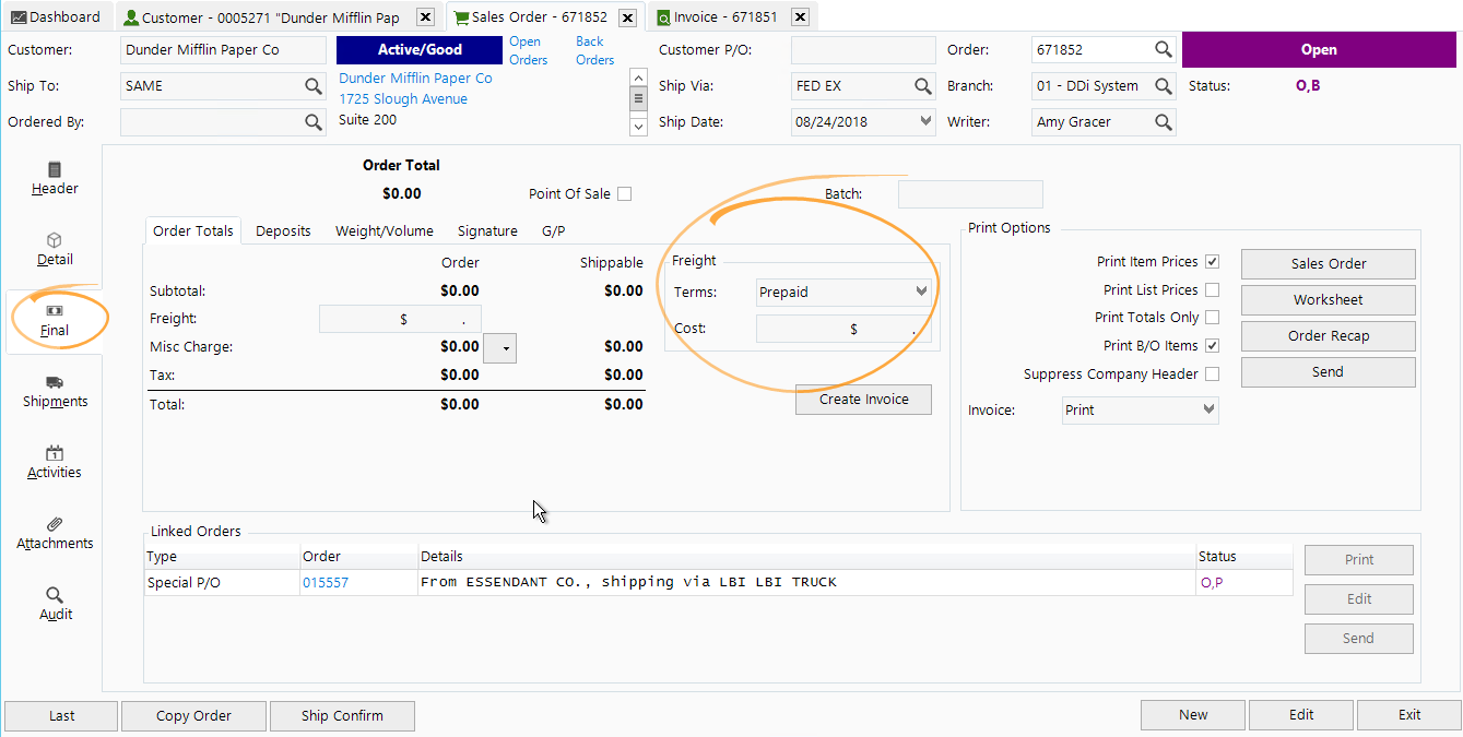 Configure default customer freight options