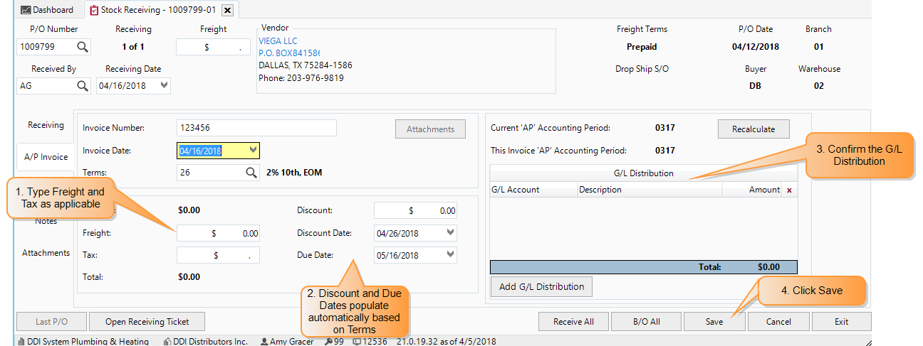 Enter an invoice for a PO receivable